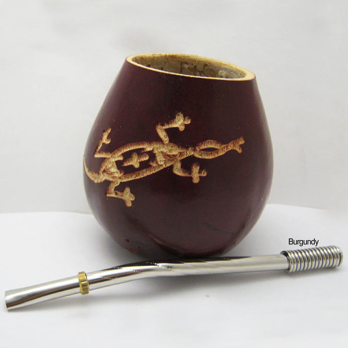 LIZARD MATE GOURD YERBA TEA CUP WITH STRAW BOMBILLA HANDMADE DETOX DRINK 1734