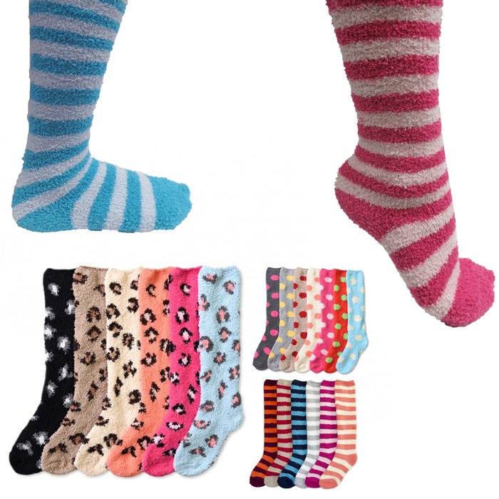 6 Pairs Women Girl Winter Knee High Socks Cozy Fuzzy Slipper Warm Long 9-11 Soft