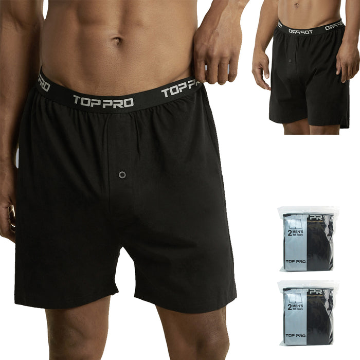 4 Mens Classic Knit Boxer Shorts Black 100% Cotton Underwear Comfort Soft Sz 2XL