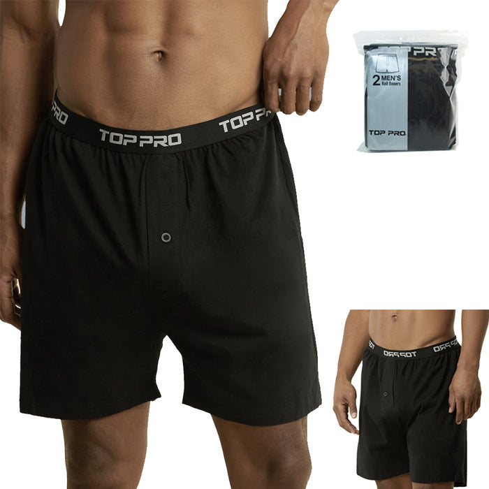 2 Mens Classic Knit Boxer Shorts Black 100% Cotton Underwear Comfort Soft Sz 2XL