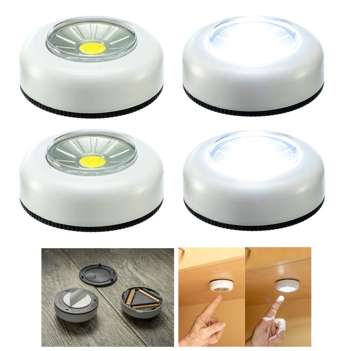 4 Pc COB LED Night Light Push Stick On Wireless Closet Cordless Battery Operated