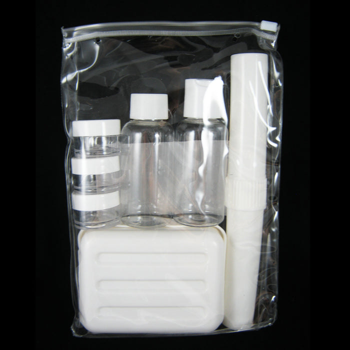 7Pc Carry On TSA Travel Bottles Set Plastic Empty Jar Storage Container Bag Case