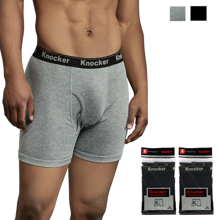4 Pack Mens Boxer Briefs Underwear 100% Cotton Gray Black Trunk Shorts Size 2XL
