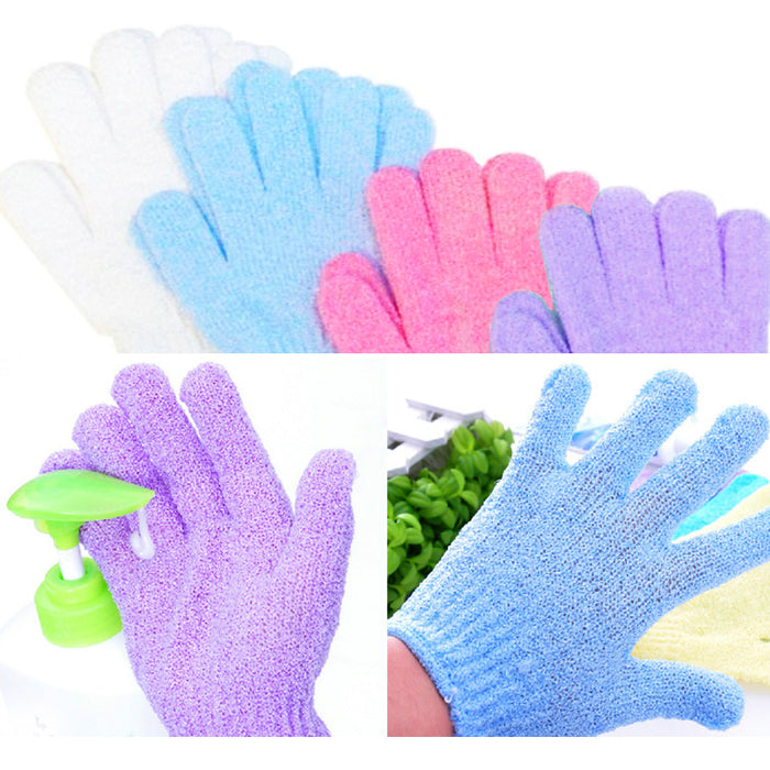 4 Pair Shower Exfoliating Wash Skin Spa Foam Bath Gloves Massage Loofah Scrubber
