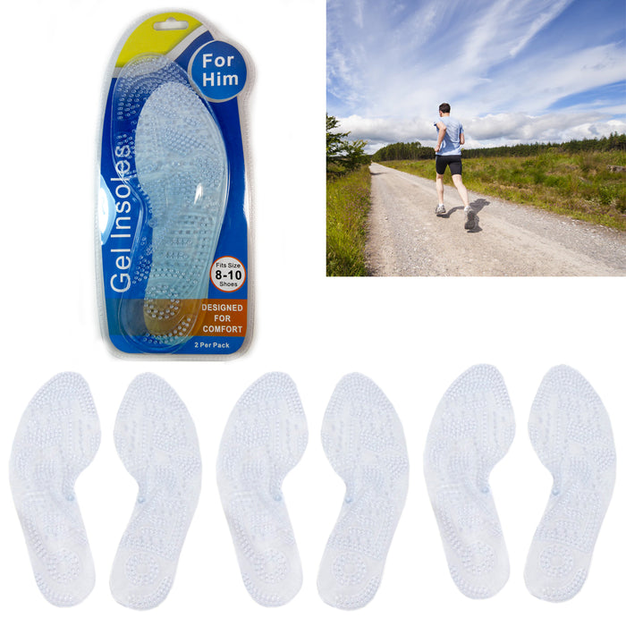 3 Pairs Massaging Shoe Insole Orthotic Silicone Gel Comfort Support Run Pad Mens