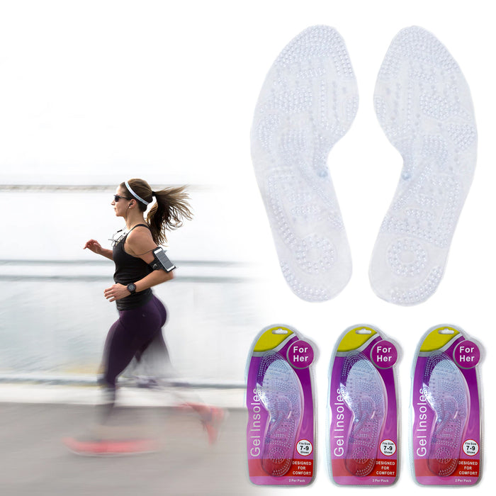 3 Pair Massaging Shoe Insole Orthotic Silicone Gel Comfort Support Run Pad Women