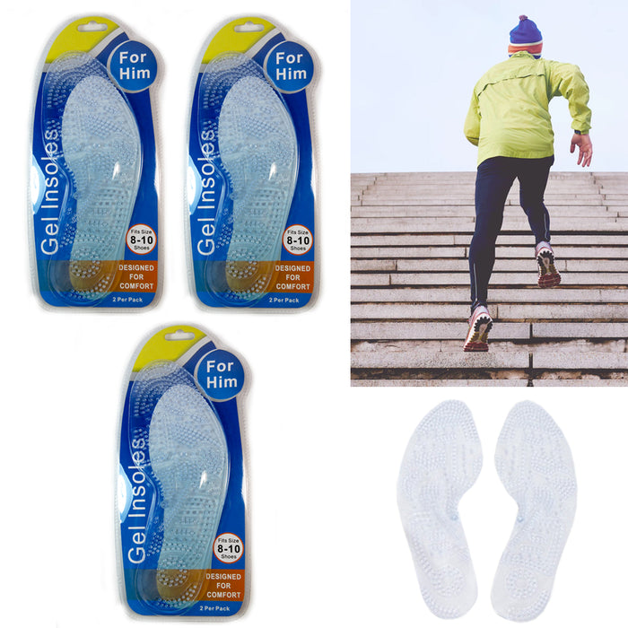 3 Pairs Massaging Shoe Insole Orthotic Silicone Gel Comfort Support Run Pad Mens