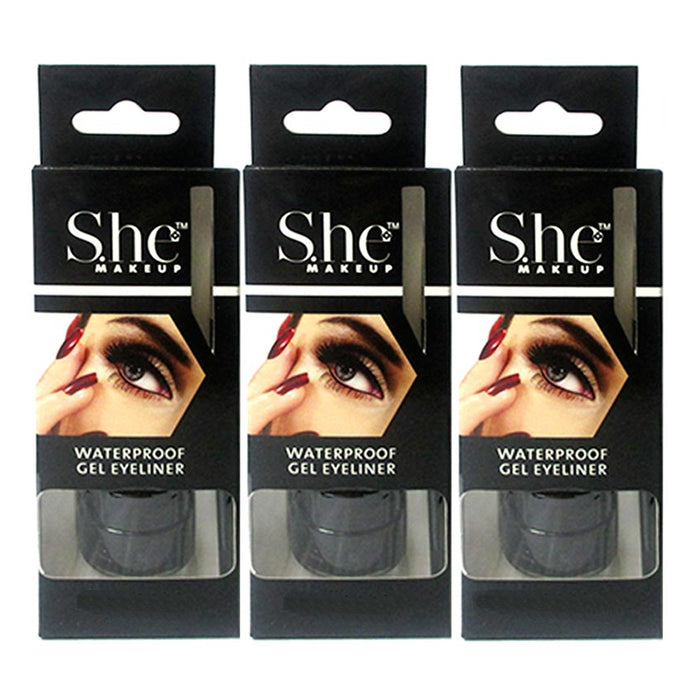 3x Black Gel Eyeliner Waterproof Long Wear Cat Eye Brush Makeup Cosmetics Pencil