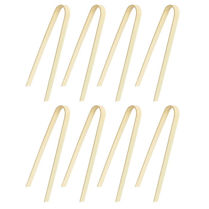 8 Pc Mini Tongs Bamboo Wood Natural Disposable Small Utensil Toast Appetizer 4"