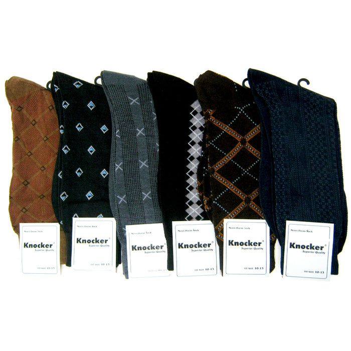 Men's Patterned Dress Socks 6 Pairs Business Dress Socks 100% Polyester Quarter