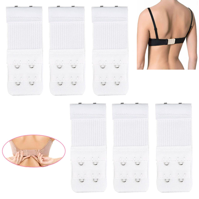 6 Adjustable Bra Extender Buckle Underwear Extension Strap 2 Hooks Elastic White