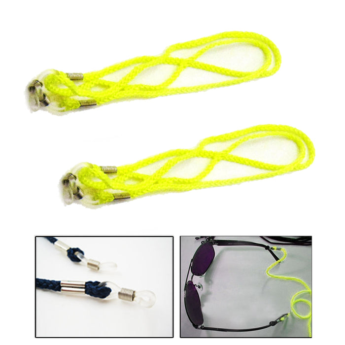 2PC Neon Yellow Braided Lanyard Sunglasses Glasses Eyewear Nylon Retainer Straps