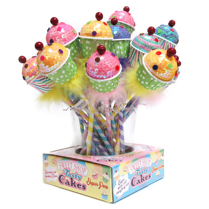 3PC Sequin Cupcake Ballpoint Pens Cute Ball Pencil Gift Kids School Stationery