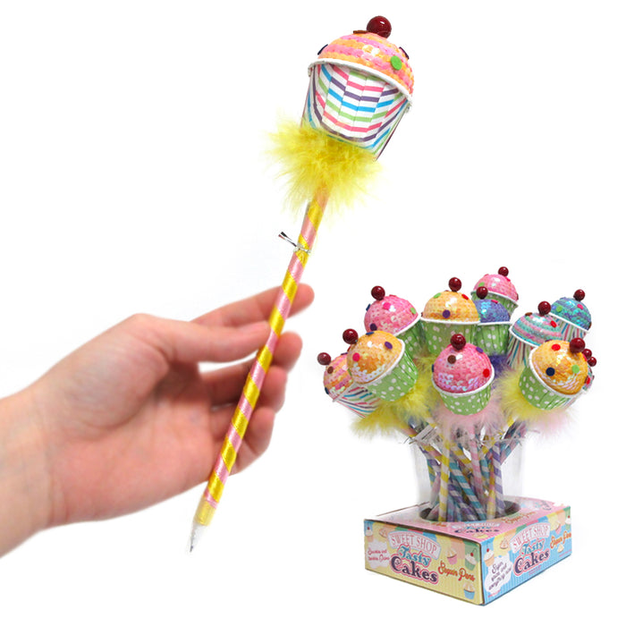 3PC Sequin Cupcake Ballpoint Pens Cute Ball Pencil Gift Kids School Stationery