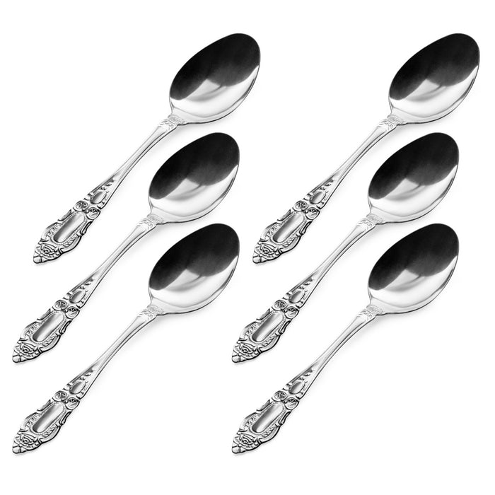 6 Pc Stainless Steel Dinner Spoons Flatware Set Silverware Cutlery Soup Utensil