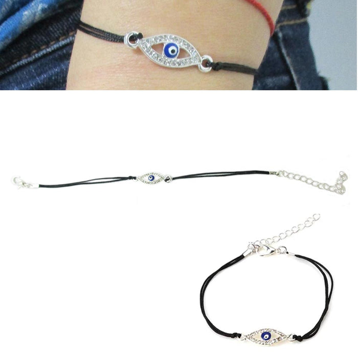 Evil Eye Bracelet Dainty String Kabbalah Nazar Protection Black Lucky Adjustable