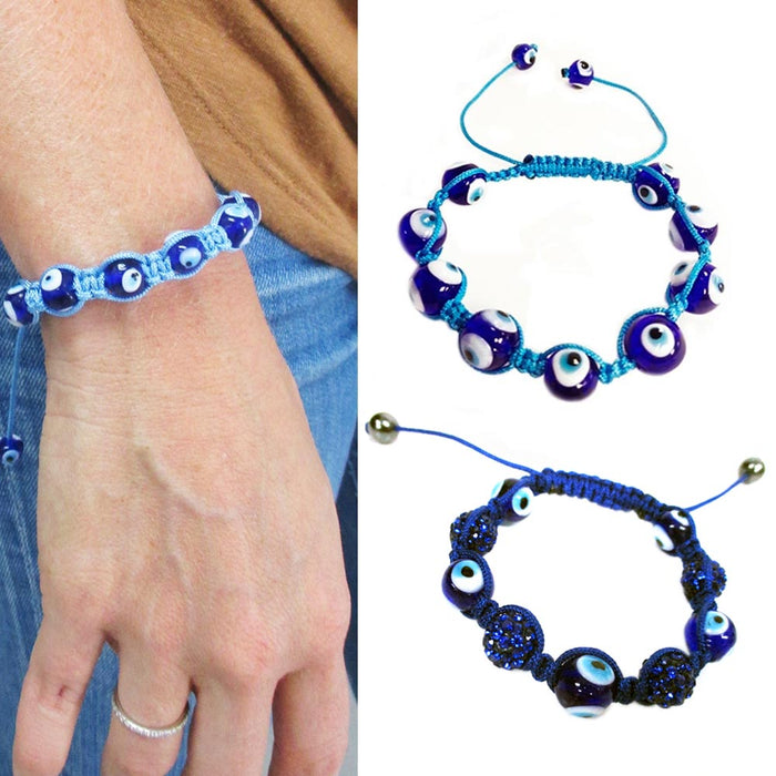 Lot De 12 Bracelets Anti-malchance œil Bleu - Corde Réglable En Rouge, Bleu Et Noir - 12