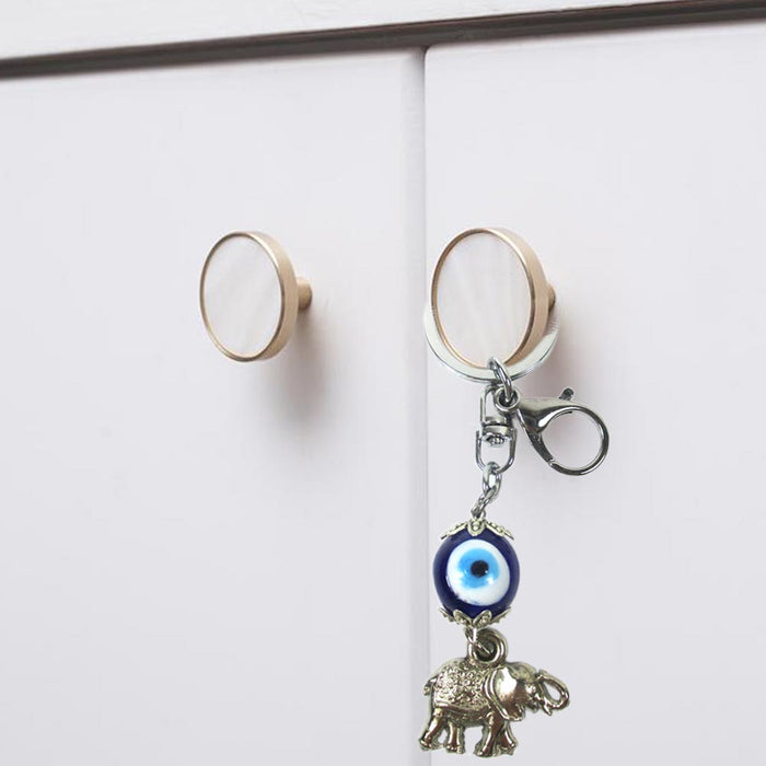 Evil Eye Silver Elephant Keychain Lucky Nazar Charm Kabbalah Ornament Key Ring