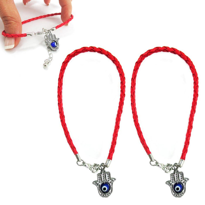 2PC Lucky Hamsa Kabbalah Red String Bracelets Evil Eye Bangle Protection Amulet
