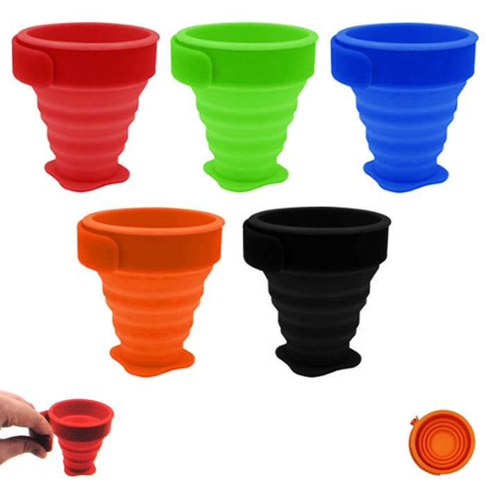 5 Pc Portable Cups Folding Silicone Drinking Telescopic Collapsible Travel Camp