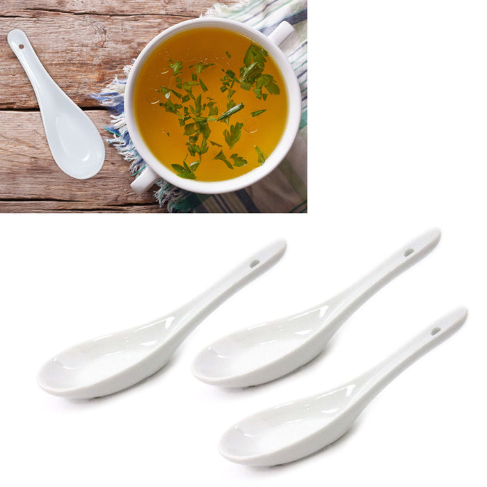 3X Asian Porcelain Soup Spoon Chinese Ladle Pho White Rice Food Dishwashing Gift