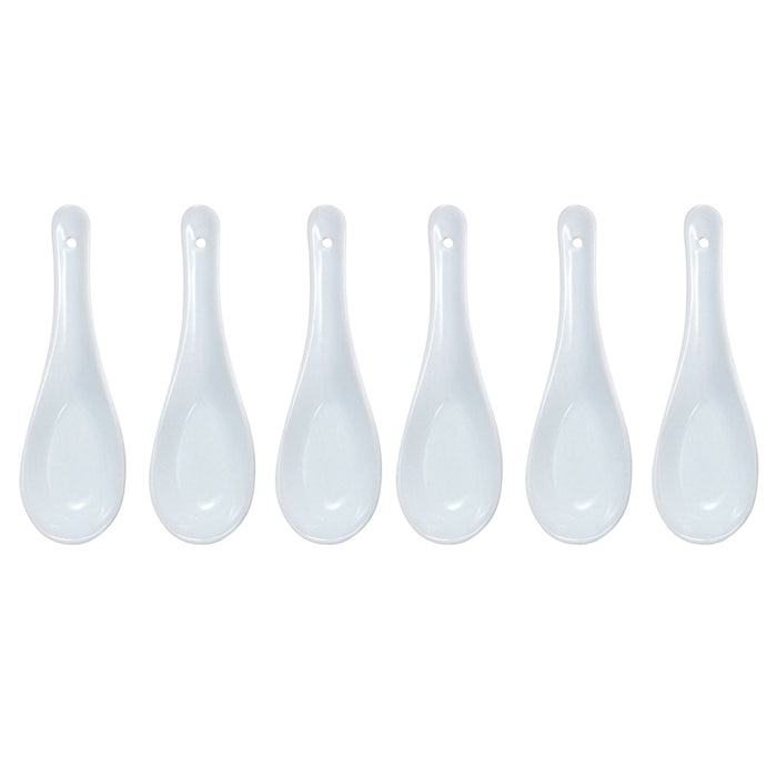 6 Chinese Soup Spoon White Ceramic Appetizer Canape Thai Japanese Saimin Asian