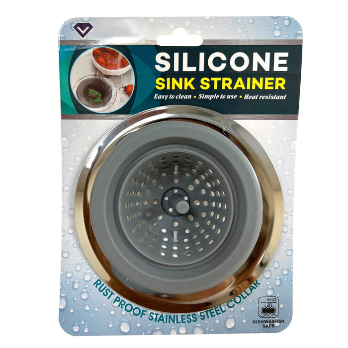 1 Pc Silicone Sink Strainer Basket Stainless Steel Rim Kitchen Drain Stopper