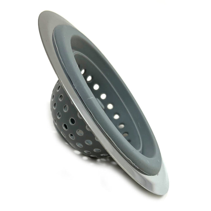 2 Pc Silicone Sink Strainer Basket Stainless Steel Rim Kitchen Drain Stopper