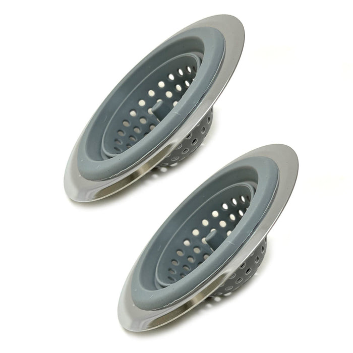 2 Pc Silicone Sink Strainer Basket Stainless Steel Rim Kitchen Drain Stopper