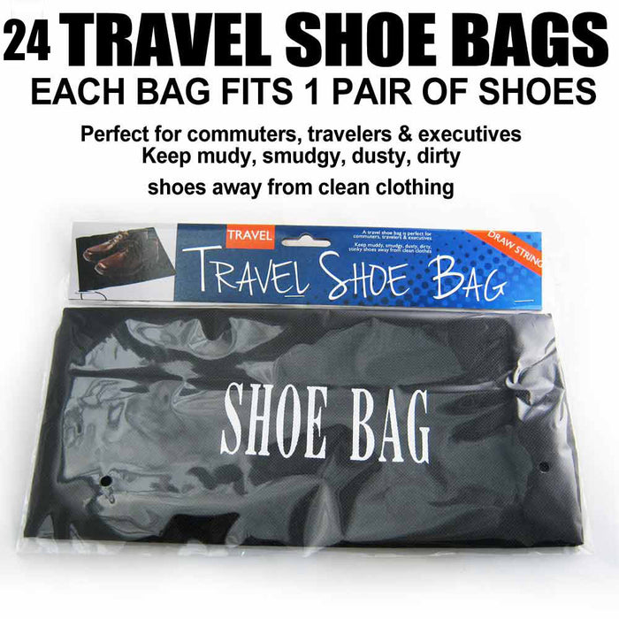 12 Pc Travel Shoe Bags Storage Luggage Black Drawstring Bag Suitcase Case Pack