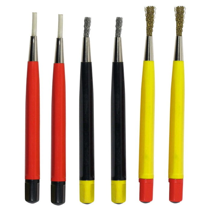 6X Scratch Brush Set Pen Type 5" Steel Brass Nylon Retractable Bristles Jewelers