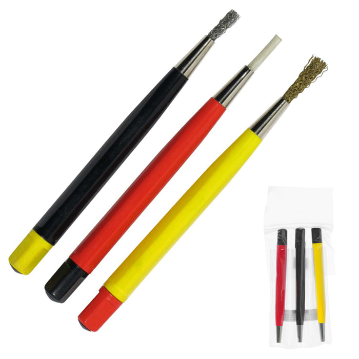 3 Pen Style Retractable Scratch Brushes Set Brass Steel Nylon Removes Rust Watch