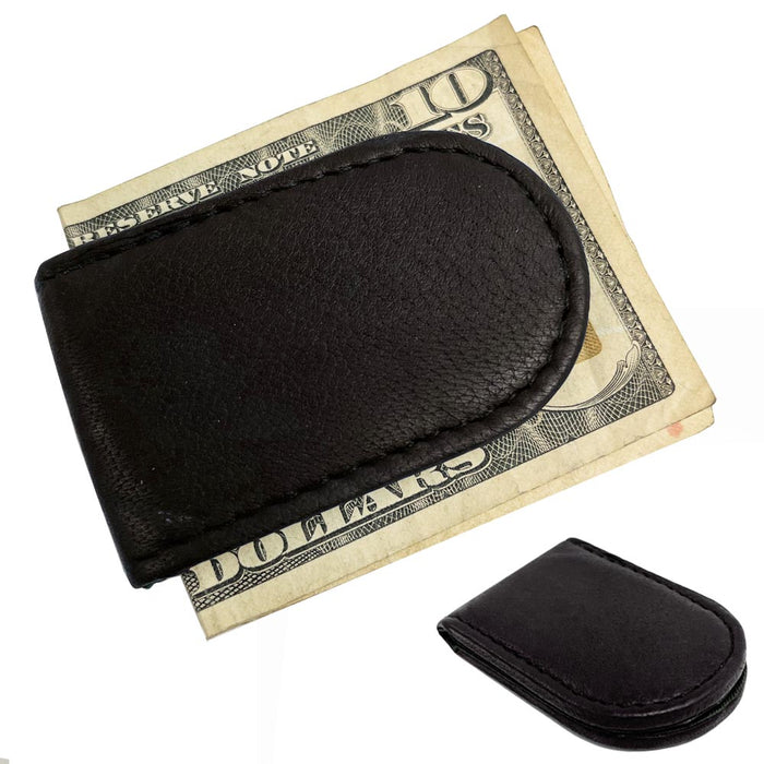 Genuine Leather Magnetic Money Clip Brown Thin Slim Holder Money Card Id Men New