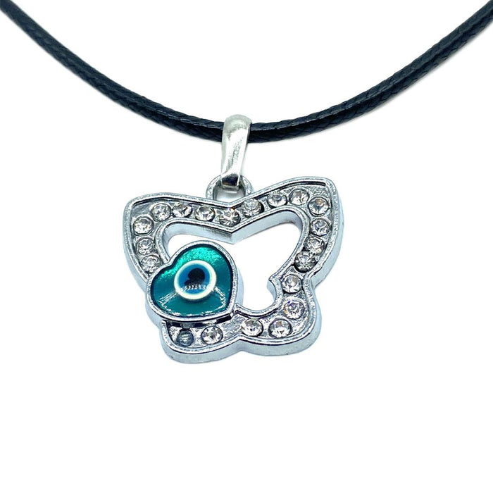 Evil Eye Heart Butterfly Necklace Silver Chocker Protection Cute Pendant Jewelry