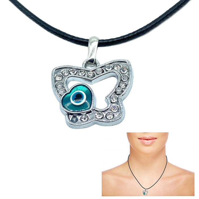 Evil Eye Heart Butterfly Necklace Silver Chocker Protection Cute Pendant Jewelry