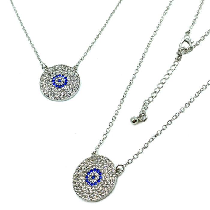 Crystal Evil Eye Pendant Necklace Medallion Cute Choker Silver Plated Long Chain