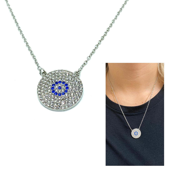 Crystal Evil Eye Pendant Necklace Medallion Cute Choker Silver Plated Long Chain