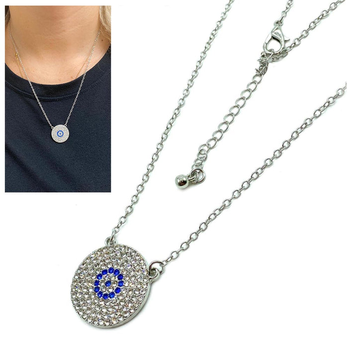 Crystal Evil Eye Pendant Necklace Medallion Cute Choker Silver Plated Long Chain
