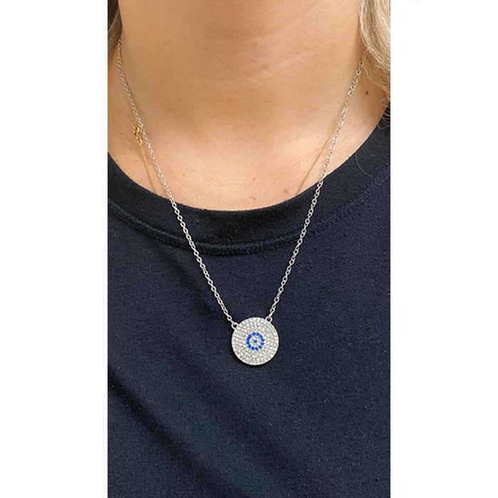 Crystal Evil Eye Pendant Necklace Medallion Cute Choker Silver Plated Long Chain
