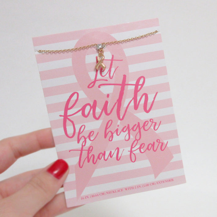 Gold Chain Breast Cancer Awareness Ribbon Pendant Necklace Jewelry Card Gift
