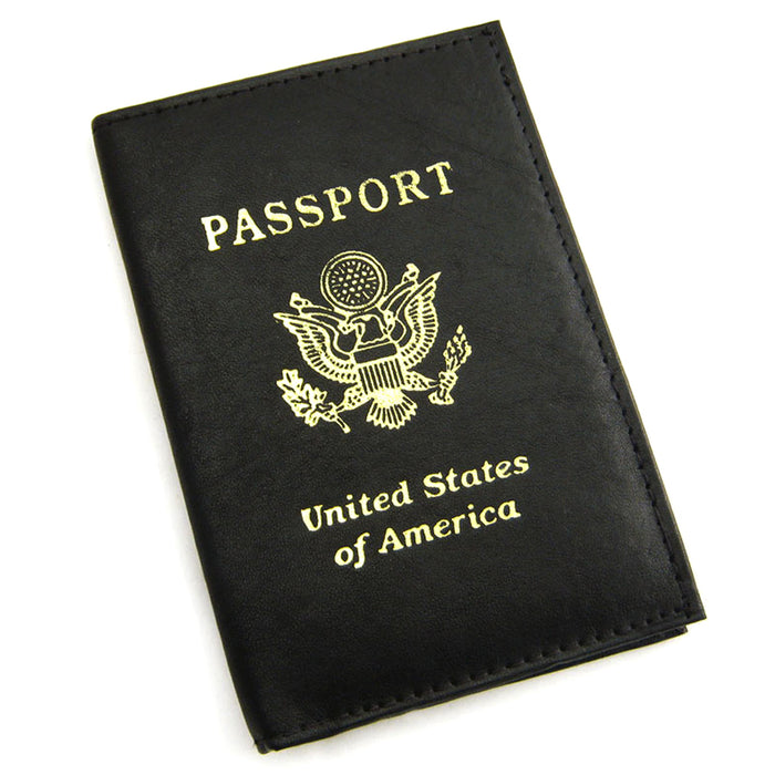 Black Genuine Leather Passport Cover RFID Passport Cover Holder Case Travel Wallet US Seal