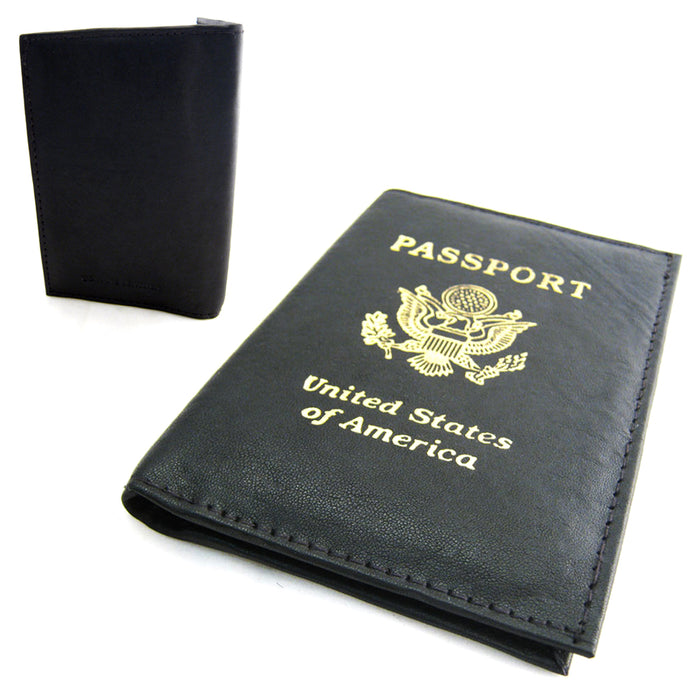 Black Genuine Leather Passport Cover RFID Passport Cover Holder Case Travel Wallet US Seal