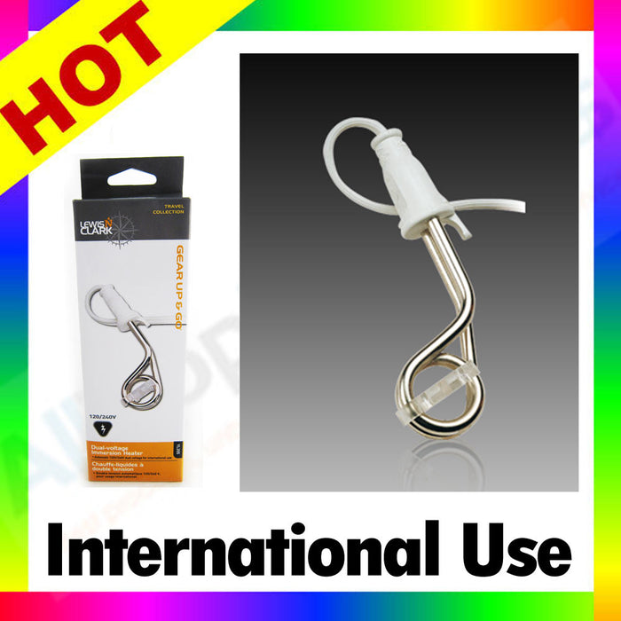 Lewis N Clark Dual Voltage Immersion Heater 120V 240V Travel Hot Water Portable