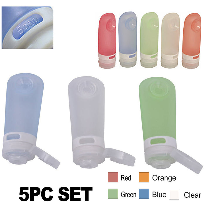 5 Pc New Portable Silicone Travel Bottles Squeezable Carry Tube Container 2 oz