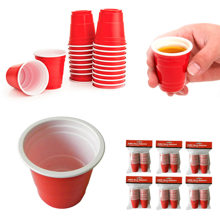 120ct Mini Red Cups 2oz Plastic Disposable Shot Glasses Party Shooter Jello