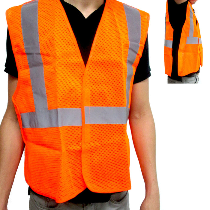 Reflective Safety Vest High Visibility Orange Mesh Jacket Security Work Surveyor