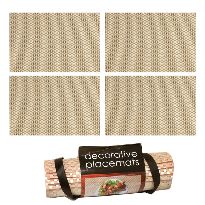 4PC Decorative Woven Bamboo Look Placemats Dining Room Table Place Mat 12" x 18"