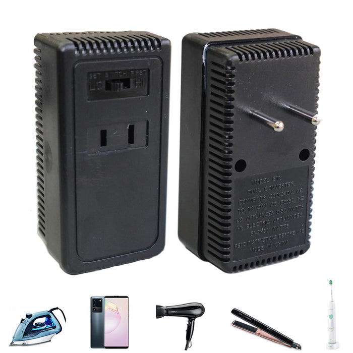 Travel Adapter 220V to 110V Voltage Power Dual Converter 2000 Watts Plug Us Eu