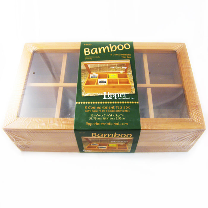 Lipper Bamboo Tea Box Divided Wood Bag Jewelry 8 Sections Storage Clear Lid