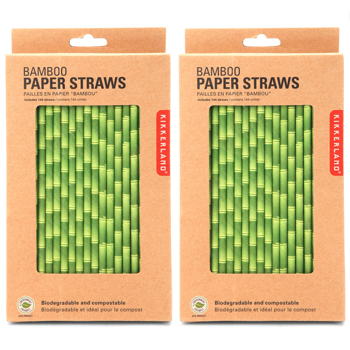 288 x Kikkerland Bamboo Design Paper Straws Biodegradable Party Supplies Wedding
